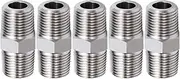 JoyTube 1/4" Male to 1/4" Male NPT Hex Nipple 304 Stainless Steel Threaded Pipe Fittings (Pack of 5)