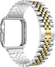 [baozai] Metal Band with Case Compatible with Apple Watch 38/40/41/42/44/45mm, Soft Screen Protector Case with Stainless Steel Band for Apple Watch Series 9/8/7/6/5/4/SE