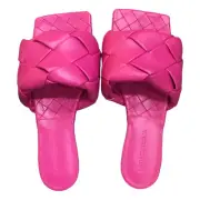 NIB BOTTEGA VENETA Lido Lagoon Hollyhock 37 Pink Sandals slides designer leather