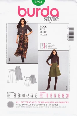 Skirts in 2 Lengths, Burda Style Sewing Pattern 7293 Sizes 10 to 20