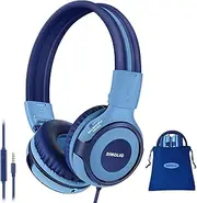 SIMOLIO Headphones for School-Aged Kids, Wired Headsets with Microphone, Volume Control, Release, Adjustable and Durable, Tangle-Free, Foldable Stereo Headphones for Boys, Tablet