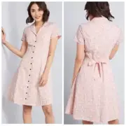 Modcloth Daytime Dynamo Gingham Flower Dress A Line Retro Casual Womens Size 14