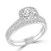 3 3/4 CT Round Diamond Engagement Ring Set D/SI1 14K White Gold Wedding Band