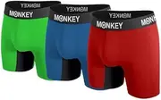 [Monkey Undies] Men’s Bamboo Boxer Brief 3-Pack - Breathable Fabric, 3D Pouch Comfort & Quality Waistband - Green, Light Blue, and Red