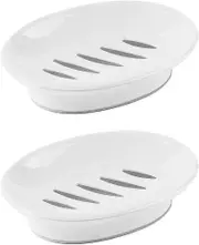 2-Pack Soap Dish with Drain Soap Holder Easy Cleaning Soap Saver Dry Stop Mushy Soap Tray for Shower Bathroom Kitchen(White)