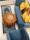 Handmade Round Stuffed Unstuffed Footrest Moroccan Leather Pouffe Genuine