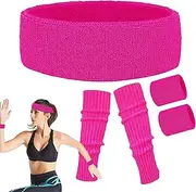 [Gvblkq] Retro Sweatband Set, Neon Leg Warmers, Sports Headband Kit, Colorful Neon Workout Gear, 80s Workout Gear, Running Leg Warmers, Yoga Sweatband Set, School Sports Headband,