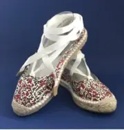 NIB Brooks Brothers Canvas White & Red Floral Ankle Strap Espadrilles - 9B
