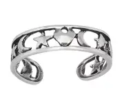 Sterling Silver .925 Heart, Star, Moon, Toe Ring Adjustable Size | Made In USA