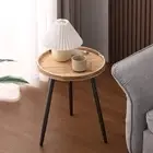 Tiita Round Accent Table, Metal With Wooden Tray Side Table Nightstand