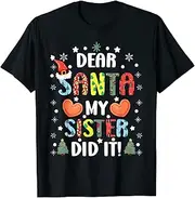 [X.Style] Dear Santa My Sister Did It Girls Kids Boys Funny Christmas ds1132 T-Shirt (3XL) Black