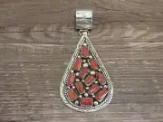 Native American Sterling Silver & Coral Cluster Pendant Signed Begay