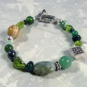 GREEN ECLECTIC Aquamarine Peridot Jade SS Bracelet S206