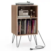 Giantex Turntable Storage Cabinet Record Player Stand w/Charging Station Nightstand