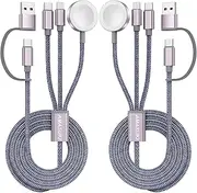 2Pack Upgraded 3 in 2 USB C Cable for Apple Watch Charger iPhone Charger USB C Multi Fast Charging Cable Compatible with iWatch Ultra/SE/10/9/8/7/6/5/4/3/2/1 & iPhone 16/15/14/13/12/11/Galaxy S23-4FT