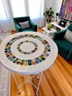 24" White Marble Coffee Custom Side Table Handmade Multi Stone Mosaic Arts Decor