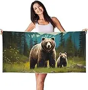 JHLMN Microfiber Sand Free Beach Towel Thin Quick Dry Super Absorbent Large Lightweight Towels Ultra Soft Bath Towels River Bear Mom Compact Gym Towel for Adult Travel Camping Gift
