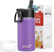 Mollcity 12 oz Water Bottle for Kids-Small Insulated Water Bottle with Straw-Stainless Steel Double Wall Vacuum Sports Water Bottles for School (Purple)