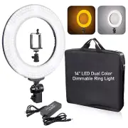14" LED Dual Color Dimmable Ring Light kit and Light Stand with All in one Bag