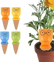 BLAZDEVE 4PCS Plant Waterer Spikes, Automatic Watering Stakes for Indoor Plants, Clay Watering Cones, Terracotta Plant Irrigation Kit, Water Drip Irrigation Device for Pot Plants (Cartoon)
