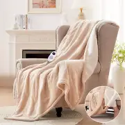 Electric Throw Blanket with Foot Pocket for Adults, Soft Flannel to Sherpa Heate