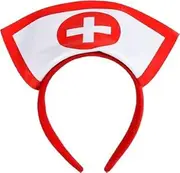 Nurse Hat Headband with Redcross Halloween Costume Accessories Doctors Nursing Hospital Cap Customes for 1940s Party, White
