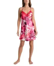 Linea Donatella Womens Greer Printed Satin Chemise Nightgown Pink Rose SZ S