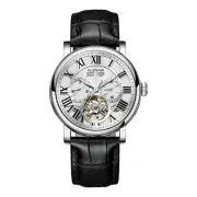 Men's Automatic Tourbillon Vintage Watch - Black Leather Strap, Skeleton Roma...