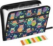 Folders for Documents 13 Pockets A4 Letter Size with Zipper Closure for Classroom Home Office Travel Cartoon Hand-Painted Owl Group expando