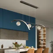 BAMDECOR Chandelier, Modern LED Adjustable Hanging Light Glass Globe Shade Strip Chandelier Apply to Dining Room Kitchen Island Bar Decorative Lighting(Black,Trichromatic Light)