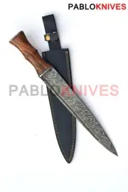 Custom Handmade Damascus Steel 15 Inches Scottish Dirk Blade Knife with Leather