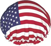 American Flag Print Shower Cap For Women Men Reusable Lightweight Soft Bath Hair Cap With Elastic Band