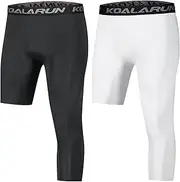 [Koalarun] One Leg 3/4 Compression Tights for Basketball Single Leg Men's Compression Pants Capris Sports Leggings 2 Pack