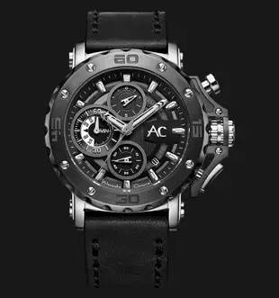 【金台鐘錶】Alexandre Christie 日期顯示 三眼計時 黑皮錶(銀黑) 消光黑 (9205MCLTBBA)