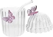 iplusmile 1set Cute Butterfly Designed Glass Cup with Lid and Straw Practical Water Cup for Daily Use for Tea Milk and More for Home Office and Cafes
