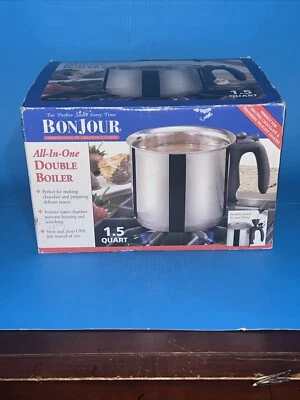 BonJour Double Boiler Stainless Steel 1.5 Quart All-In-One NEW IN BOX