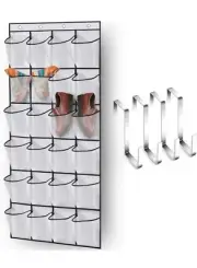 MISSLO Over The Door Organizer 24 Large Mesh Shoe Storage Pockets, White & Black