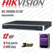 Hikvision 8 Channel NVR DS-7608NI-I2/8P 12MP 2SATA 8PoE port for IP Camera H.265