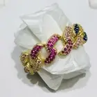 Yellow Gold Sterling Silver Rainbow Sapphire Pave Cuban Link Eternity Ring Sz 9