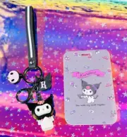 Kuromi Keychain ID Holder With Cute Kuromi Figure Charms and Wristband