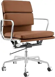 Matt Blatt Eames Premium Replica Low Back Soft Pad Office Chair Genuine Leather (Tan/Chrome) - MBEAPOCLTLB