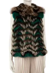 Striped Fur Hook Fastening Vest