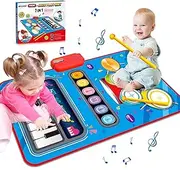 Musical Mat, Musical Toys for Toddlers Piano Keyboard & Drum 2 in 1 Toddlers Musical Toys, Floor Music Play mat with 6 Instrument Sounds, Education Learning Toys Gifts for 3 Year Old Kids Girls Boys