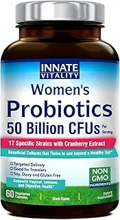 INNATE Vitality Women's Probiotics,50 Billion CFUs,17 Proven Strains, 60 Veggie Caps, Formulated with Prebiotics and Cranberry Extract,Non-GMO, Supports Vaginal, Digestive and Immune Health