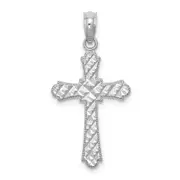14K White Gold D/C Striped Cross Charm