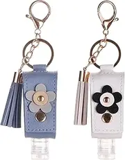 [Pcmursal] 2pcs Multifunction Portable Empty Travel Bottle with Keychain Holder,Leather Tassel,Hand Sanitizer Bottle, Hand sanitizer purse with flowers (Blue/White), Blue / Pink