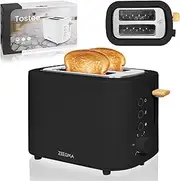 [ZEEGMA] TOSTEE Toaster 820W - for 2 Slices, with Defrost, Heat Up and Stop Function, Adjustable Brown, Stainless Steel Housing, Crumb Tray, Wide Slot Design (Black)