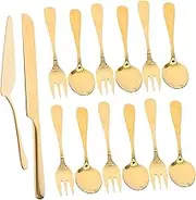 HAKIDZEL 1 Set Stainless Steel Cake Cutting Set Portable Cake Spatula Forks Spoons for Home Bakery Parties Weddings Easy to Clean for Desserts Pies Tarts