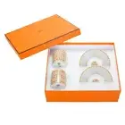 Hermes Mosaique Au 24 Pair of Demitasse Cup & Saucer gold espresso coffee w/Box