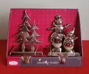 VTG KMart Trim-A-Home Silver Metal Stocking Holders ,Tree & Snowman,new